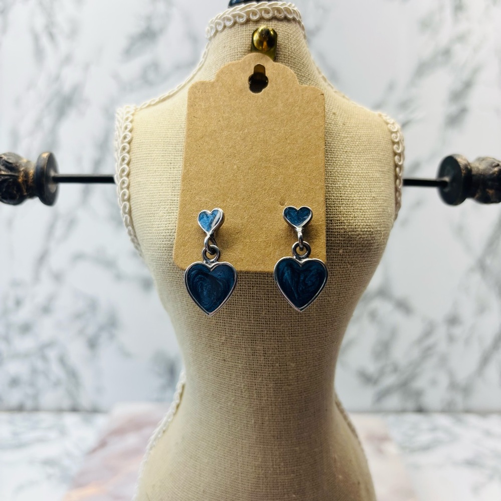 Blue Swirl Sea Ocean Heart Resin Drop Earrings Posts - Women Jewelry
